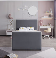 Dillard Velvet Twin Bed Grey - Gate FurnitureTwin Bed