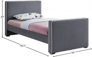 Dillard Velvet Twin Bed Grey - Gate FurnitureTwin Bed