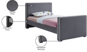 Dillard Velvet Twin Bed Grey - Gate FurnitureTwin Bed