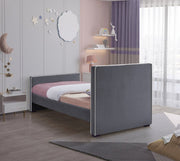 Dillard Velvet Twin Bed Grey - Gate FurnitureTwin Bed