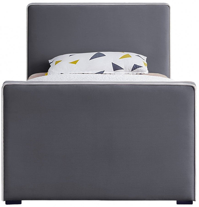 Dillard Velvet Twin Bed Grey - Gate FurnitureTwin Bed