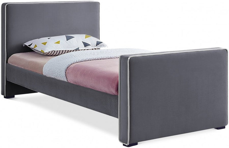 Dillard Velvet Twin Bed Grey - Gate FurnitureTwin Bed