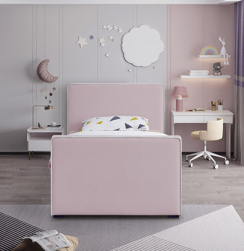 Dillard Velvet Twin Bed Pink - Gate FurnitureTwin Bed