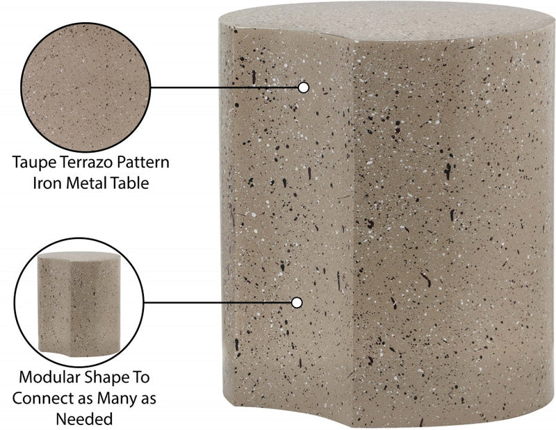 Dimple Terrazzo Pattern Iron End Table in Taupe - 99084Taupe-ET16