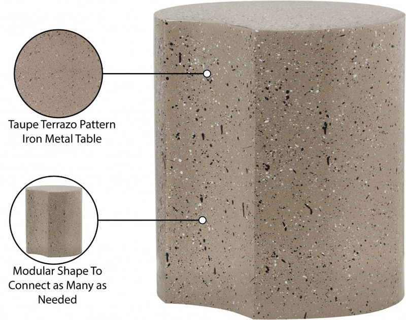 Dimple Terrazzo Pattern Iron End Table in Taupe - 99084Taupe-ET18