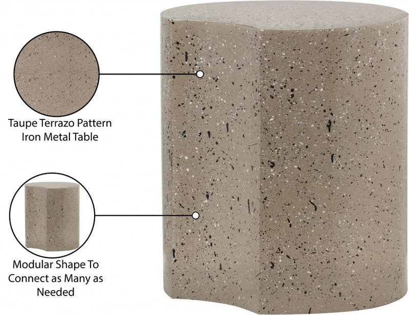 Dimple Terrazzo Pattern Iron End Table in Taupe - 99084Taupe-ET20