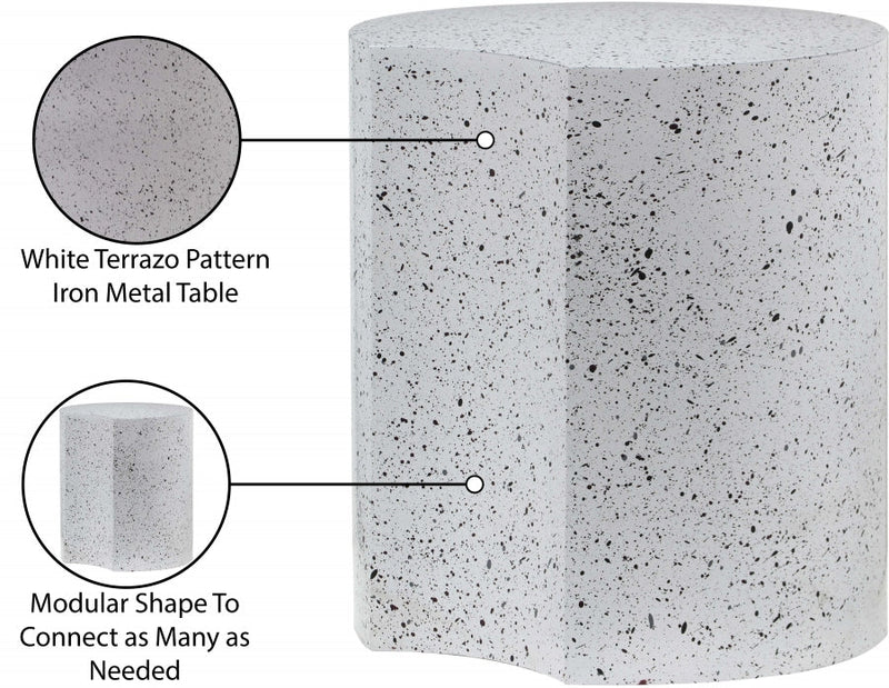 Dimple Terrazzo Pattern Iron End Table in White - 99084White-ET16