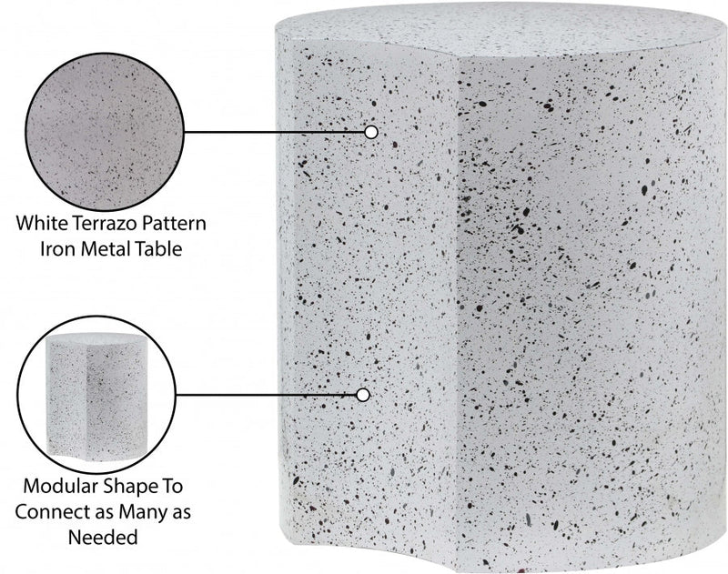 Dimple Terrazzo Pattern Iron End Table in White - 99084White-ET18