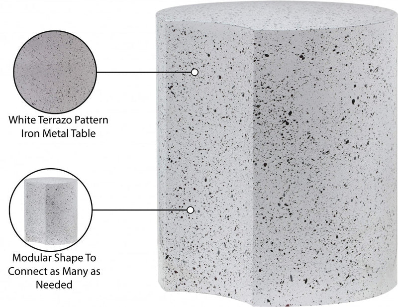 Dimple Terrazzo Pattern Iron End Table in White - 99084White-ET20
