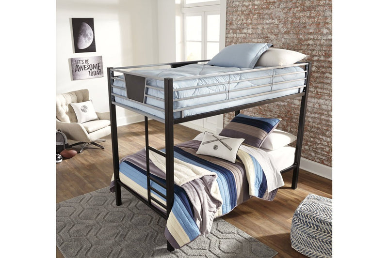 Dinsmore Black/Gray Twin over Twin Bunk Bed with Ladder - Gate FurnitureBunk Bed