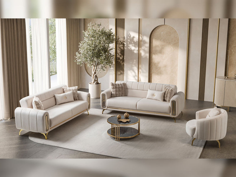 Dior 3-pieces (Sofa & Loveseat & Chair) Livingroom Set in Cream - 200-ST-DIO-FLORIA04-321