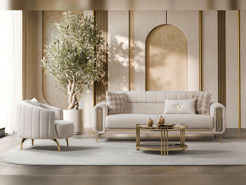 Dior 3-pieces (Sofa & Loveseat & Chair) Livingroom Set in Cream - 200-ST-DIO-FLORIA04-321