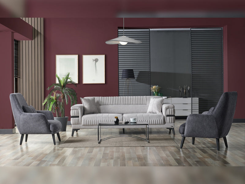 Divano 3-pieces (Sofa & Loveseat & Chair) Livingroom in Anthracite - Cream - 200-ELIF-DIV-A311-321