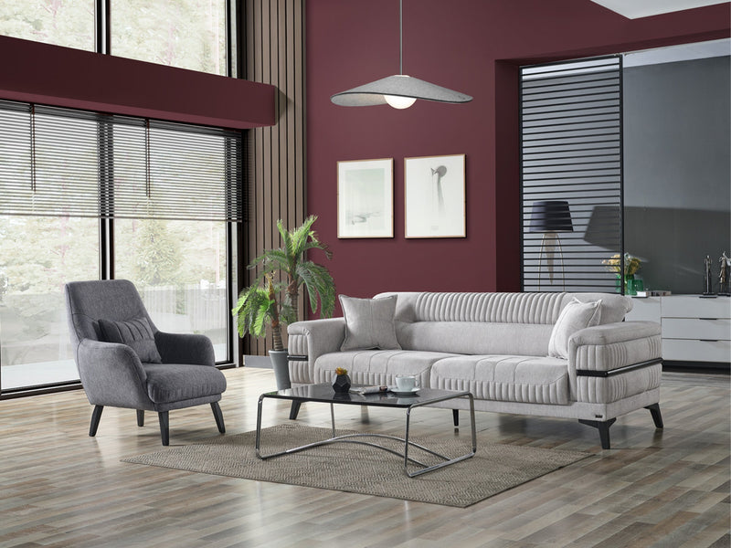 Divano 3-pieces (Sofa & Loveseat & Chair) Livingroom in Anthracite - Cream - 200-ELIF-DIV-A311-321