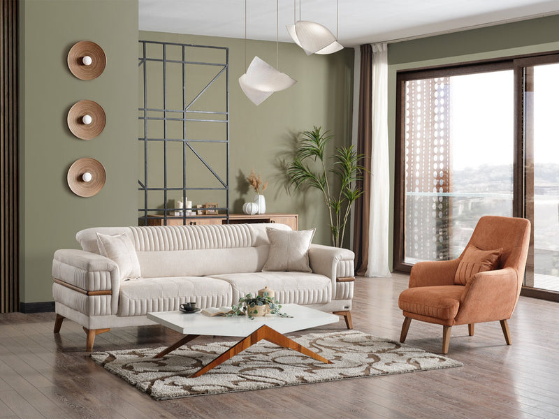 Divano 3-pieces (Sofa & Loveseat & Chair) Livingroom in Beige - Brick - 200-ELIF-DIV-A310-321