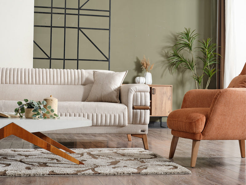 Divano 3-pieces (Sofa & Loveseat & Chair) Livingroom in Beige - Brick - 200-ELIF-DIV-A310-321