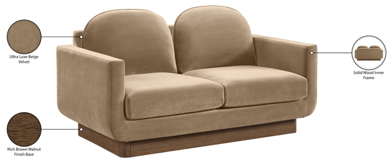 Diviento 63" Velvet Performance Fabric Upholstered Loveseat in Beige - 175Beige-L