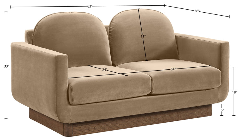 Diviento 63" Velvet Performance Fabric Upholstered Loveseat in Beige - 175Beige-L