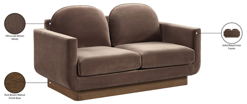 Diviento 63" Velvet Performance Fabric Upholstered Loveseat in Brown - 175Brown-L
