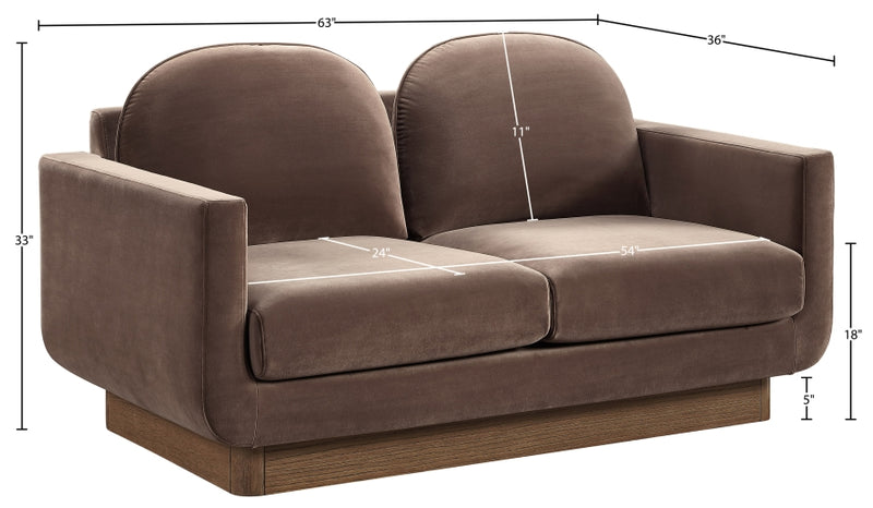 Diviento 63" Velvet Performance Fabric Upholstered Loveseat in Brown - 175Brown-L