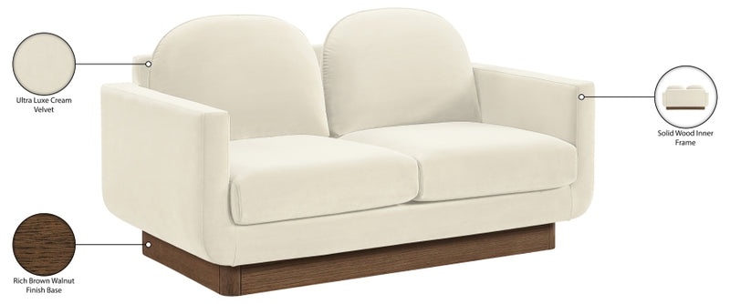 Diviento 63" Velvet Performance Fabric Upholstered Loveseat in Cream - 175Cream-L