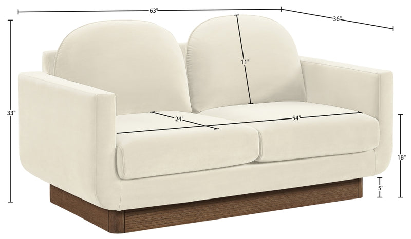 Diviento 63" Velvet Performance Fabric Upholstered Loveseat in Cream - 175Cream-L