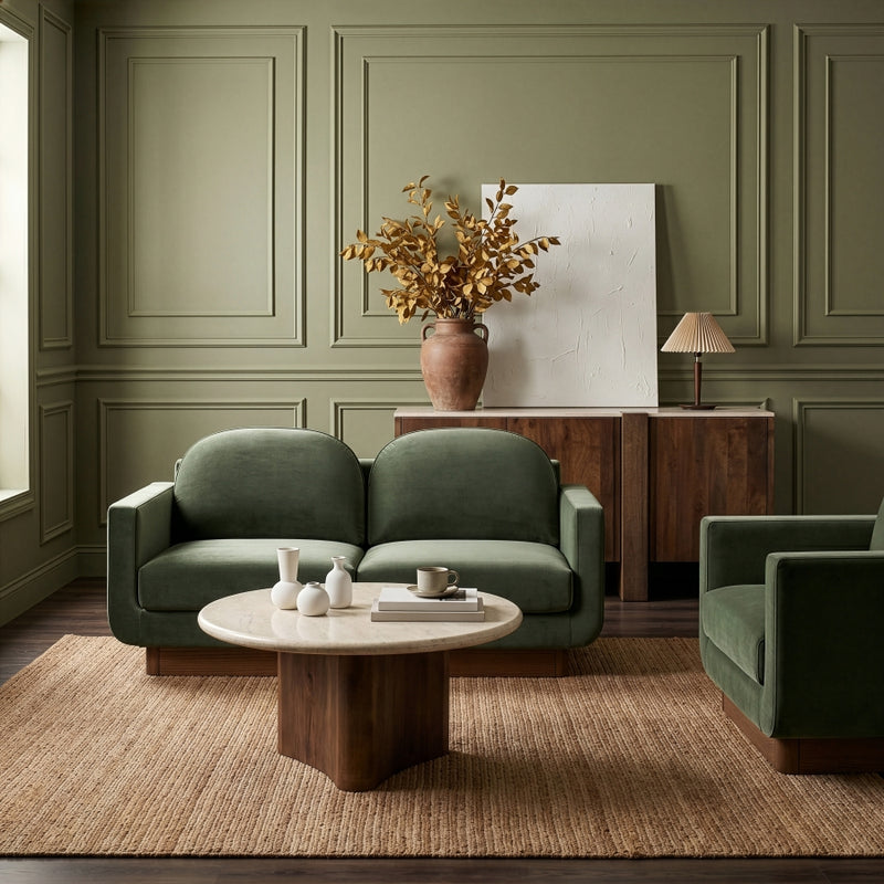 Diviento 63" Velvet Performance Fabric Upholstered Loveseat in Green - 175Green-L