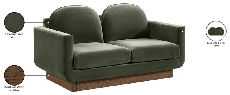 Diviento 63" Velvet Performance Fabric Upholstered Loveseat in Green - 175Green-L