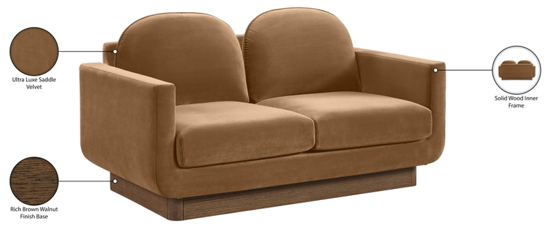 Diviento 63" Velvet Performance Fabric Upholstered Loveseat in Saddle - 175Saddle-L
