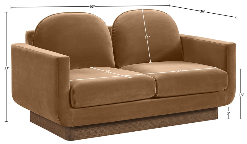 Diviento 63" Velvet Performance Fabric Upholstered Loveseat in Saddle - 175Saddle-L