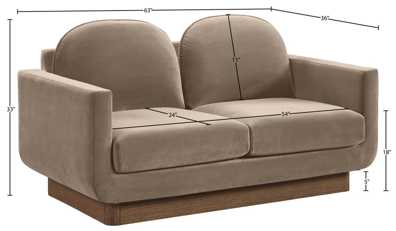 Diviento 63" Velvet Performance Fabric Upholstered Loveseat in Taupe - 175Taupe-L