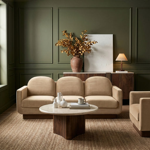 Diviento 89" Velvet Performance Fabric Upholstered Sofa in Beige - 175Beige-S