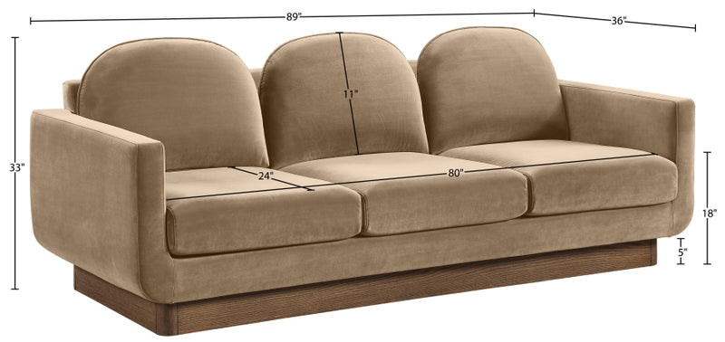 Diviento 89" Velvet Performance Fabric Upholstered Sofa in Beige - 175Beige-S