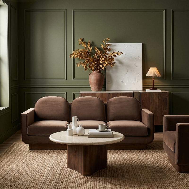 Diviento 89" Velvet Performance Fabric Upholstered Sofa in Brown - 175Brown-S
