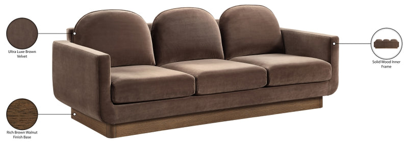 Diviento 89" Velvet Performance Fabric Upholstered Sofa in Brown - 175Brown-S