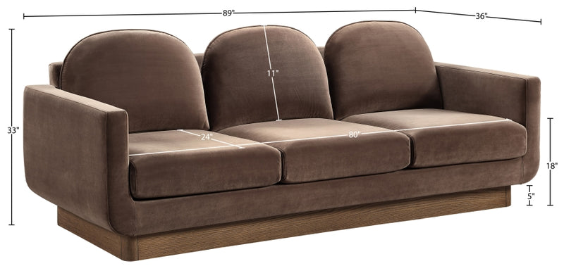 Diviento 89" Velvet Performance Fabric Upholstered Sofa in Brown - 175Brown-S