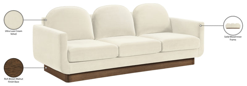 Diviento 89" Velvet Performance Fabric Upholstered Sofa in Cream - 175Cream-S