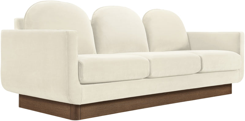 Diviento 89" Velvet Performance Fabric Upholstered Sofa in Cream - 175Cream-S