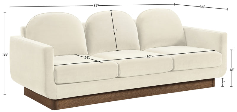 Diviento 89" Velvet Performance Fabric Upholstered Sofa in Cream - 175Cream-S