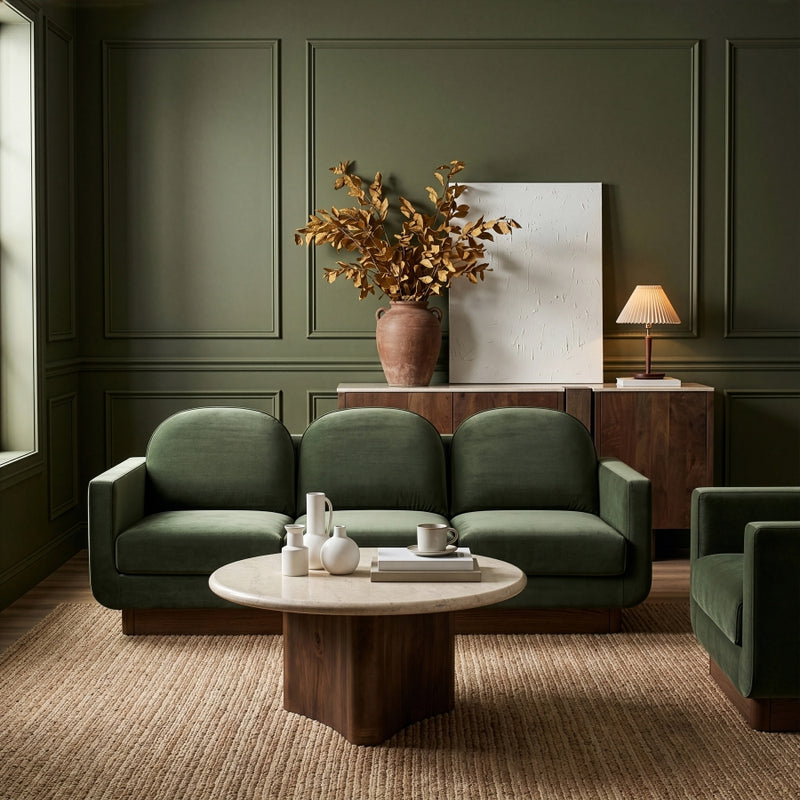 Diviento 89" Velvet Performance Fabric Upholstered Sofa in Green - 175Green-S