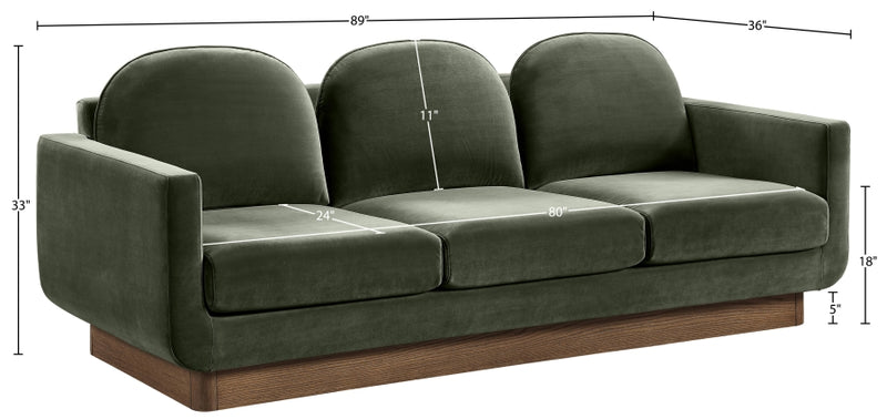 Diviento 89" Velvet Performance Fabric Upholstered Sofa in Green - 175Green-S