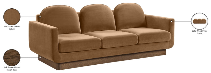 Diviento 89" Velvet Performance Fabric Upholstered Sofa in Saddle - 175Saddle-S