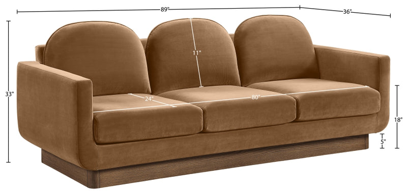 Diviento 89" Velvet Performance Fabric Upholstered Sofa in Saddle - 175Saddle-S