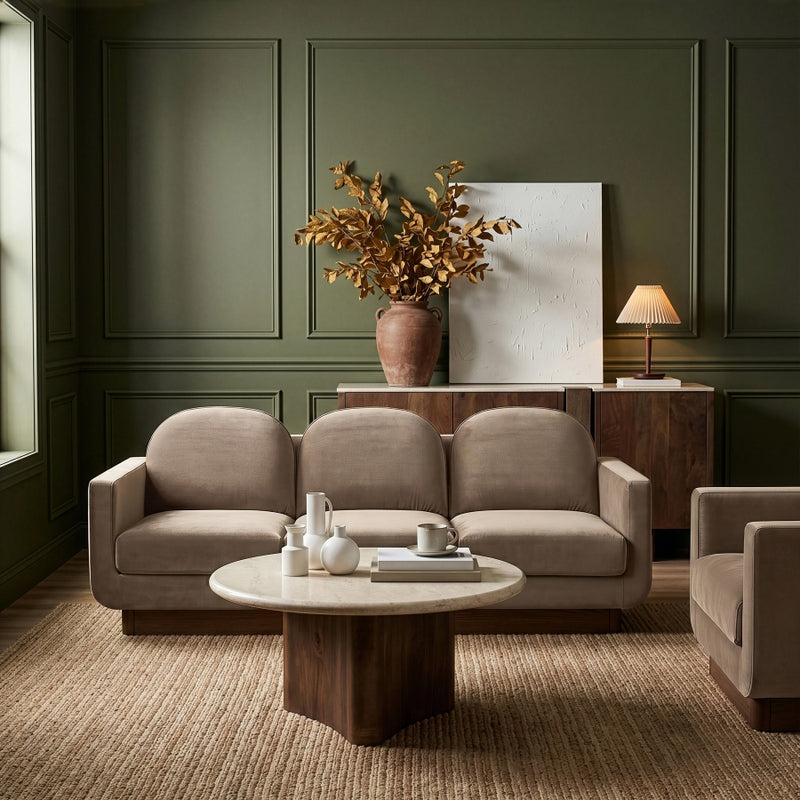 Diviento 89" Velvet Performance Fabric Upholstered Sofa in Taupe - 175Taupe-S