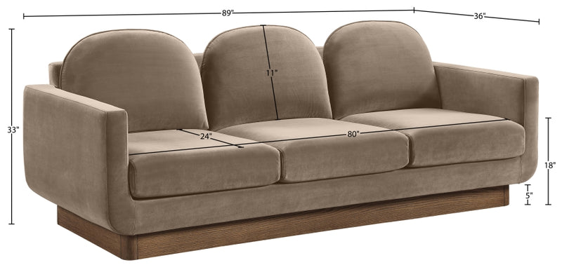 Diviento 89" Velvet Performance Fabric Upholstered Sofa in Taupe - 175Taupe-S