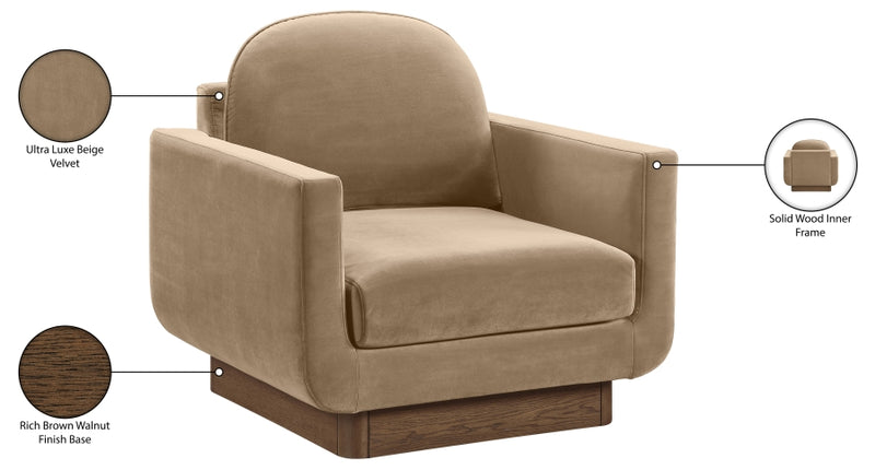Diviento Velvet Performance Fabric Upholstered Chair in Beige - 175Beige-C