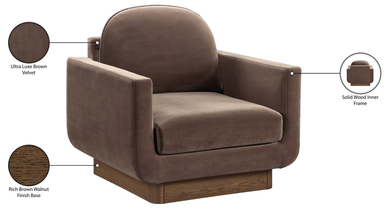 Diviento Velvet Performance Fabric Upholstered Chair in Brown - 175Brown-C