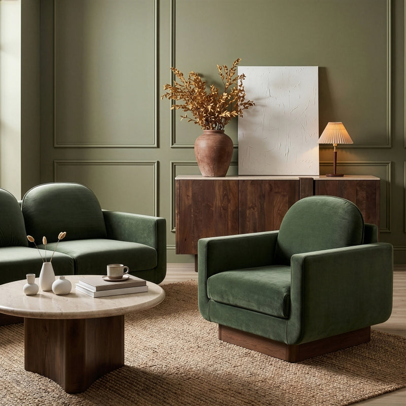 Diviento Velvet Performance Fabric Upholstered Chair in Green - 175Green-C