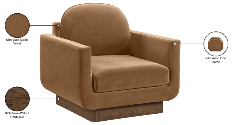 Diviento Velvet Performance Fabric Upholstered Chair in Saddle - 175Saddle-C