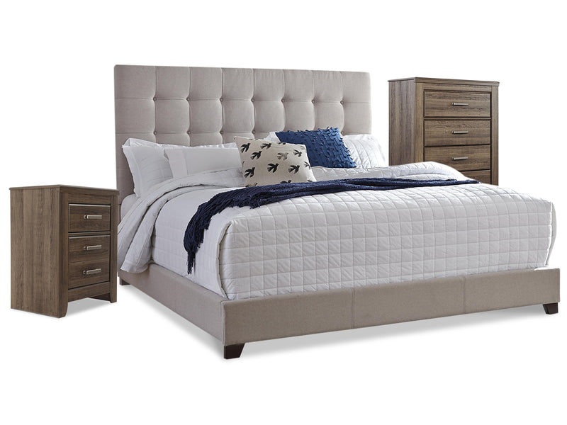 Dolante Beige Queen Upholstered Bed with Chest of Drawers and Nightstand - B130B7